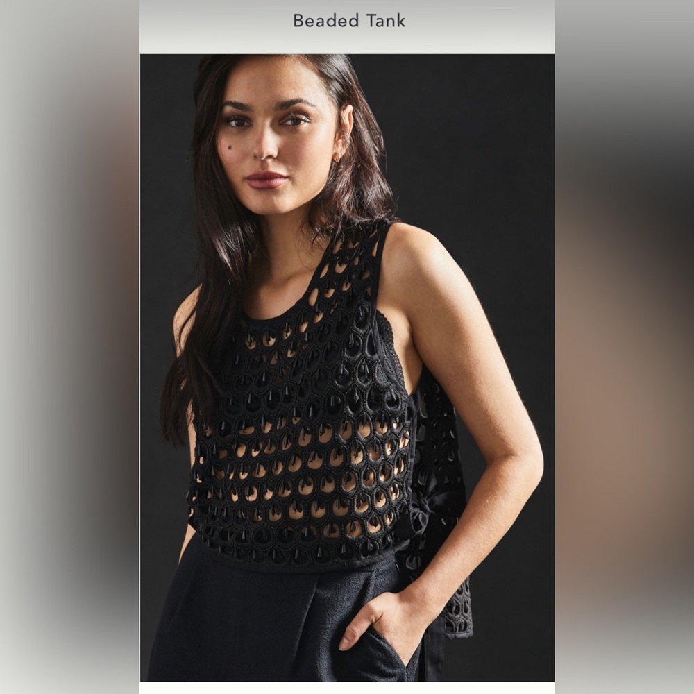 Anthropologie Beaded tank, comfortable and easy to wear, black new